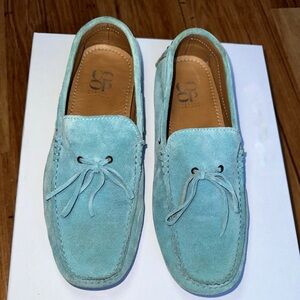 Gorgeous turquoise suede loafers from Barney’s New York .